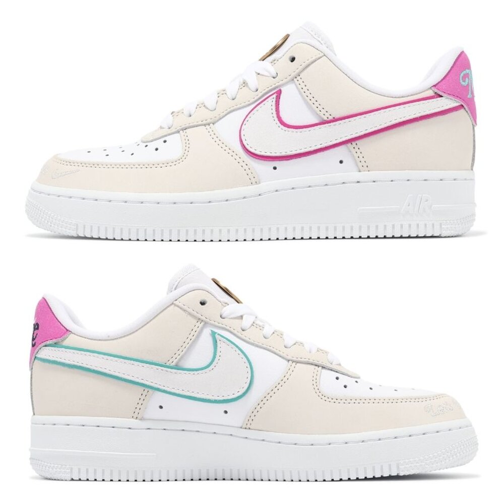 18549715420-NIKE 女生 Air Force 1 07 LX 女鞋 米白 綠 粉紅 AF1 鴛鴦 HM3694-011