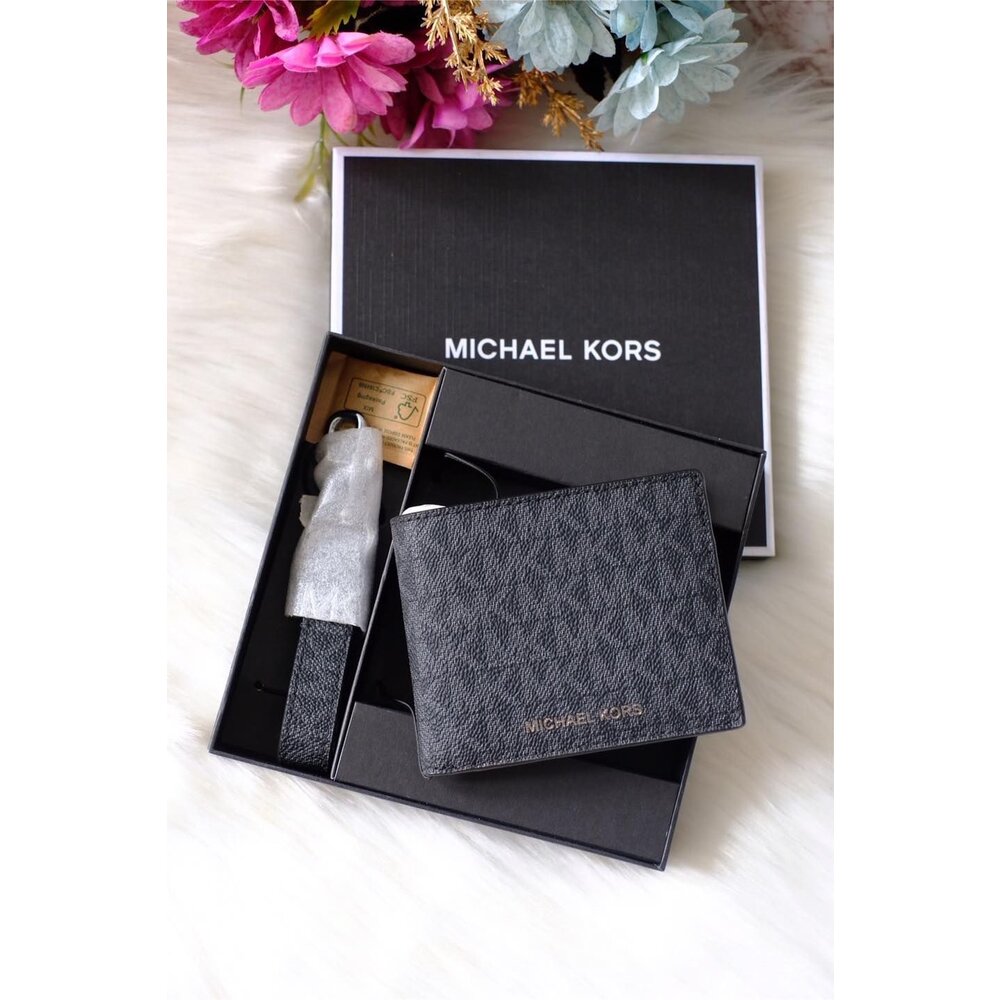 18549715427-Michael kors MK 防刮皮革六卡皮夾+鑰匙圈禮盒組/男生皮夾禮盒