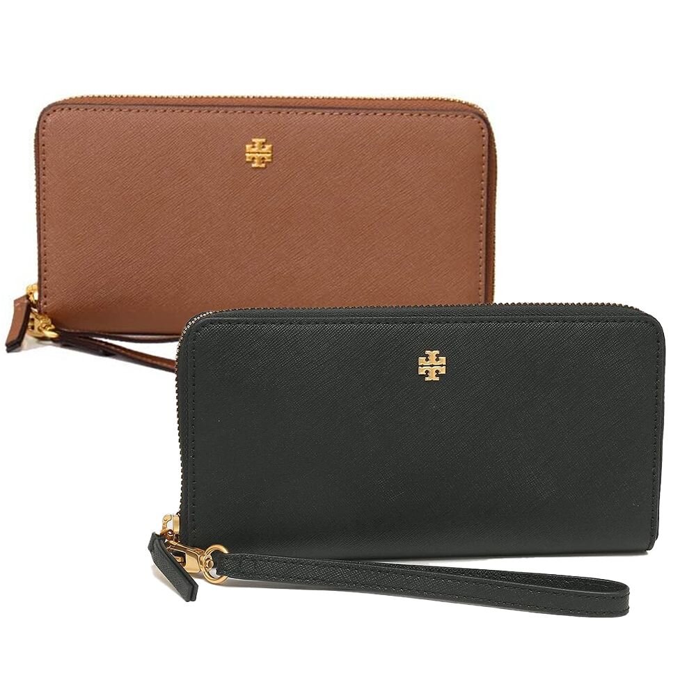 18549715436-TORY BURCH 金屬LOGO 防刮皮革拉鏈手拿長夾