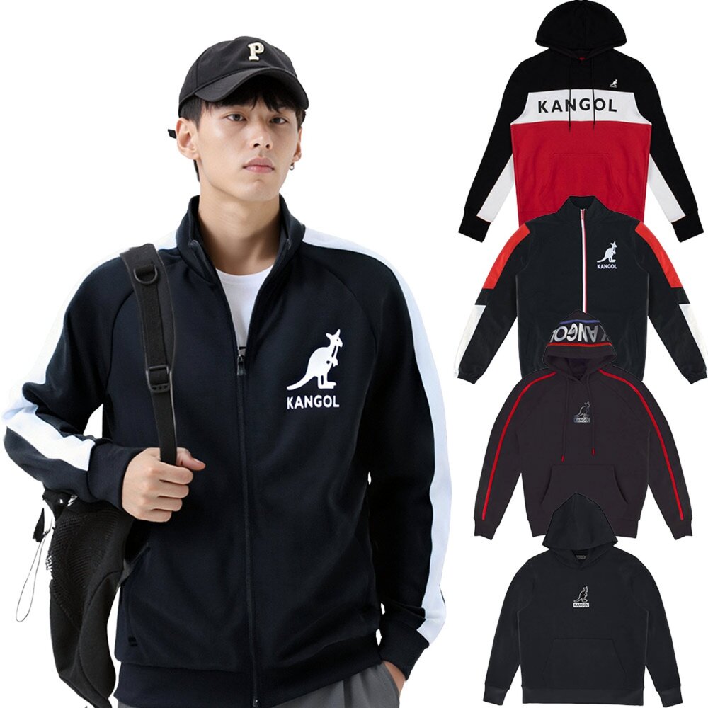 18549715450-KANGOL 袋鼠 中性 電繡 大學T 帽t 拉鍊外套 長袖上衣 棉質