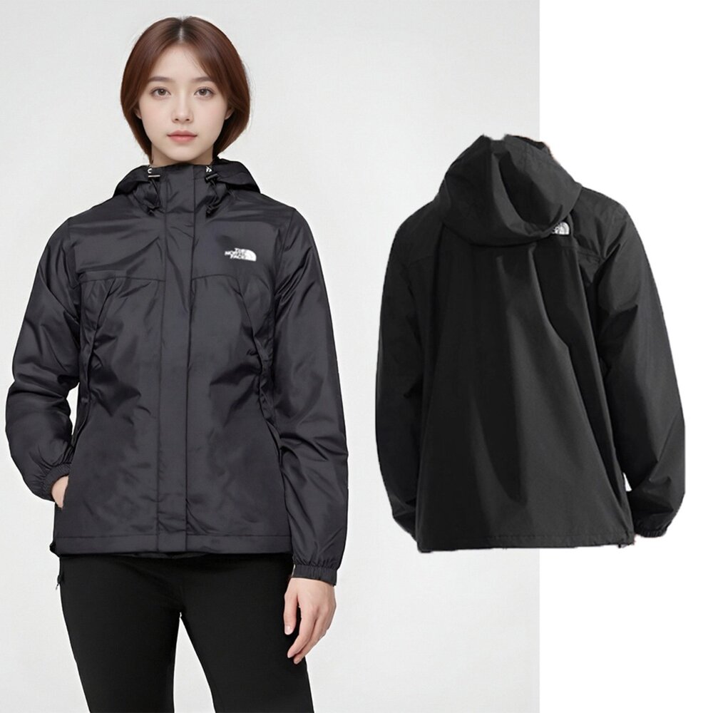 18549715530-北臉 透氣防水外套 女款黑色 連帽外套  戶外防水衝鋒外套