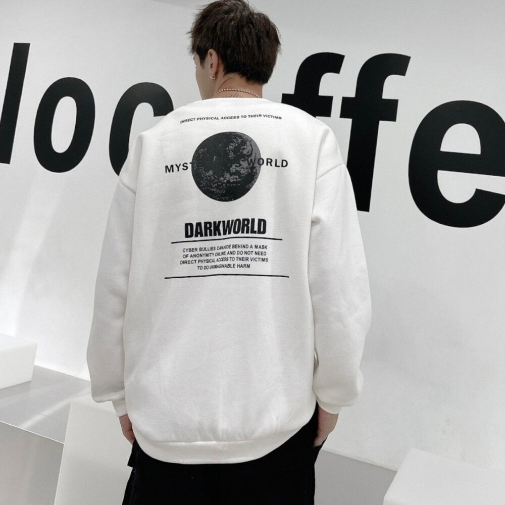 韓版 EARTH 地球 大學T 內刷毛 字母 印花 寬鬆 落肩 長袖 oversize 男女可穿 情侶款 80153-圖片-5