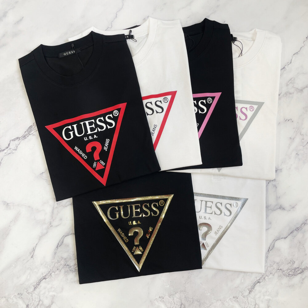 GUESS 短袖 經典 倒三角 大LOGO 短T 黑色 白色 粉色 韓國貨 情侶款-圖片-1