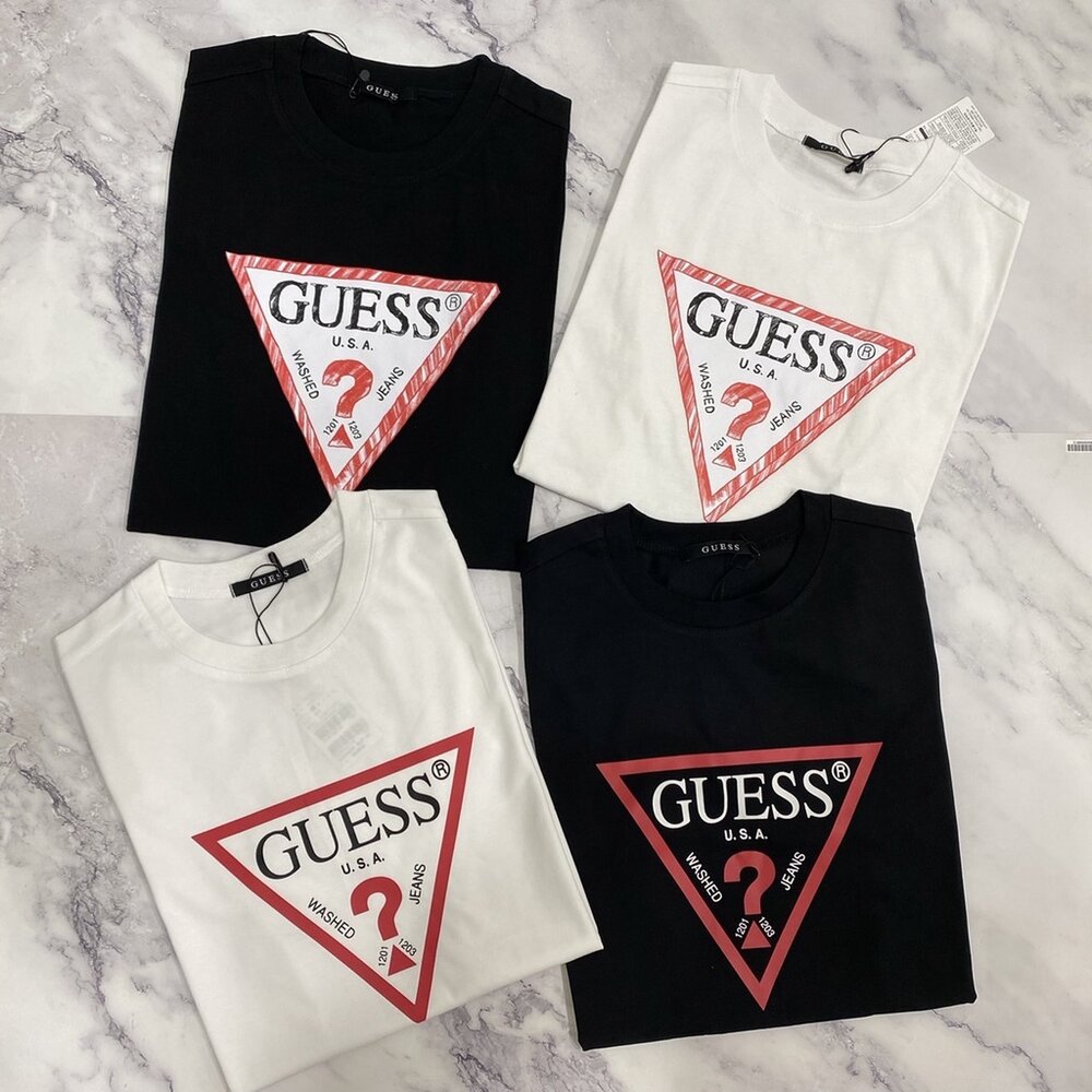 GUESS 短袖 經典 倒三角 大LOGO 短T 黑色 白色 粉色 韓國貨 情侶款-圖片-2