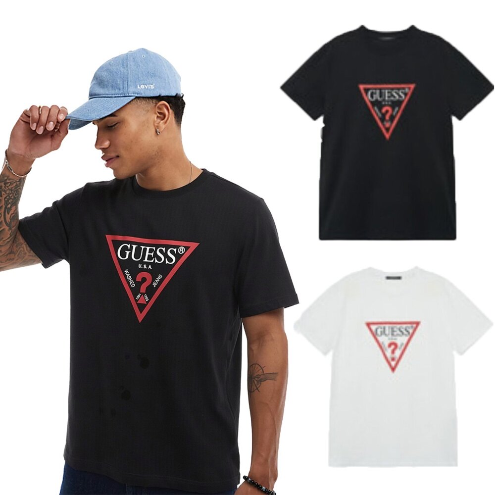 GUESS 短袖 經典 倒三角 大LOGO 短T 黑色 白色 粉色 韓國貨 情侶款-圖片-7