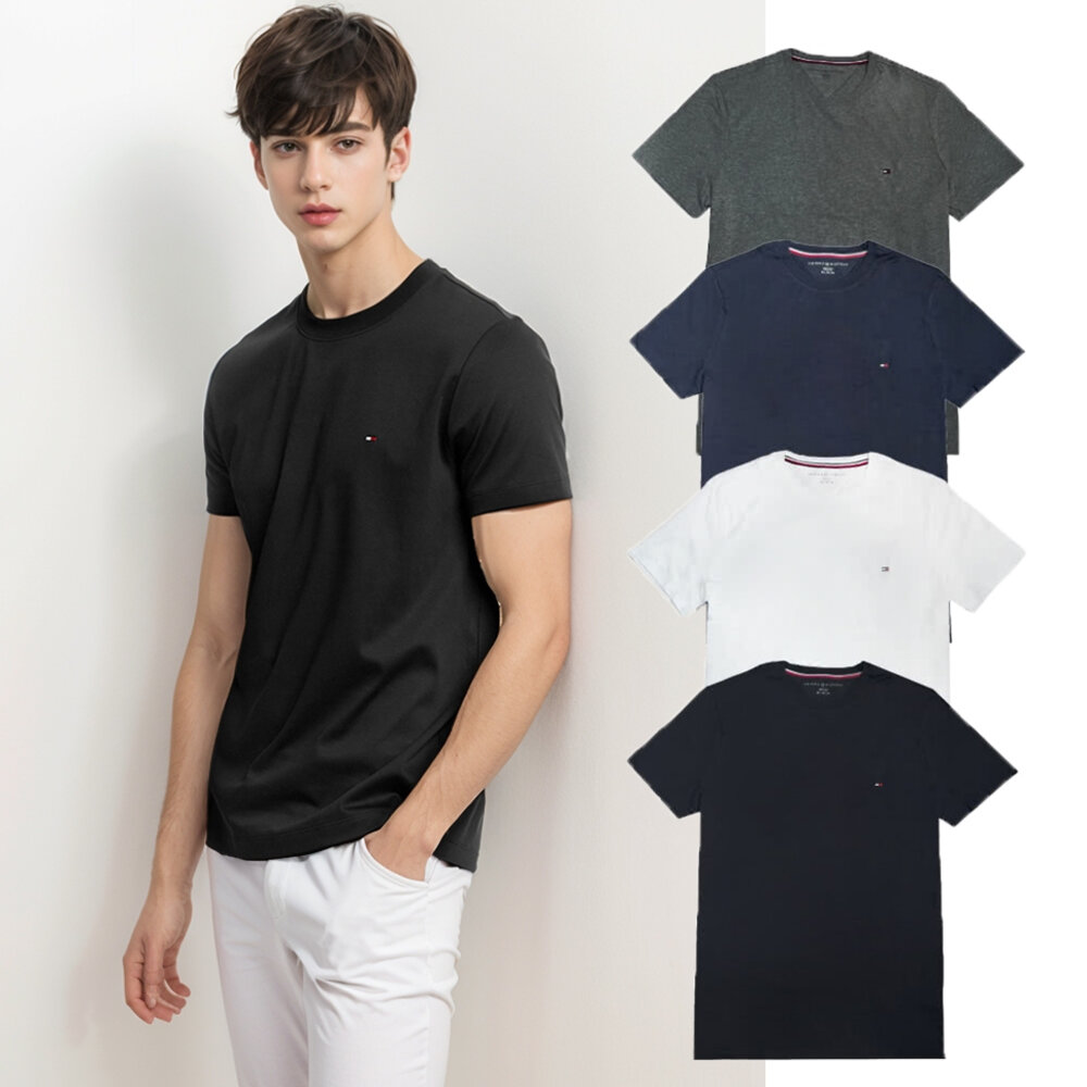 2096743198-TOMMY 刺繡 素T 經典小LOGO 上衣 短袖 情侶裝 t shirt 大尺碼 成人 男生衣著 短袖 t 恤 661