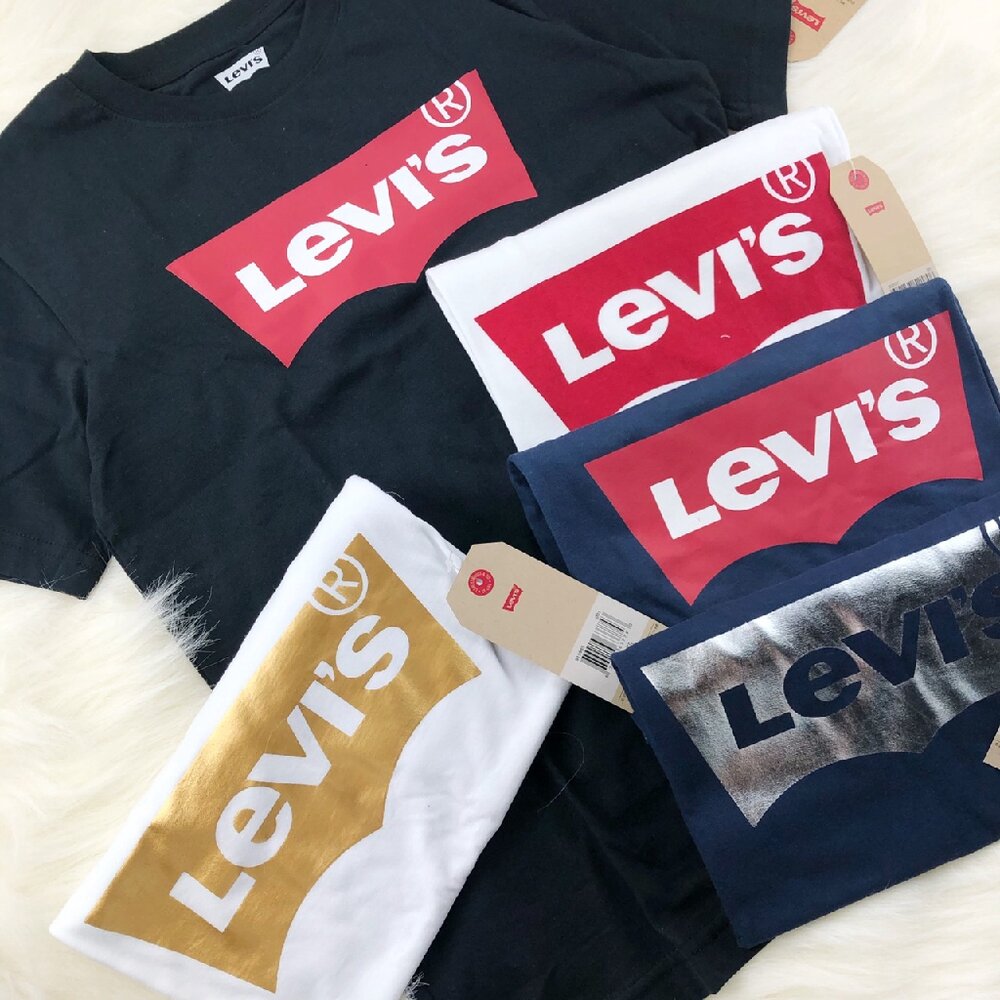 Levis 青年版 經典文字 大Logo 圓領短T 白色 情侶裝-圖片-1