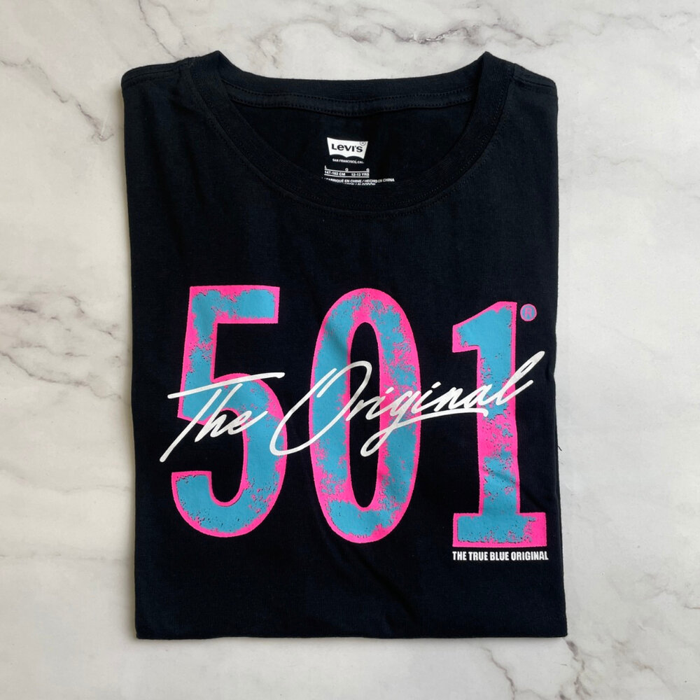 Levis 青年版 經典文字 大Logo 圓領短T 白色 情侶裝-圖片-2