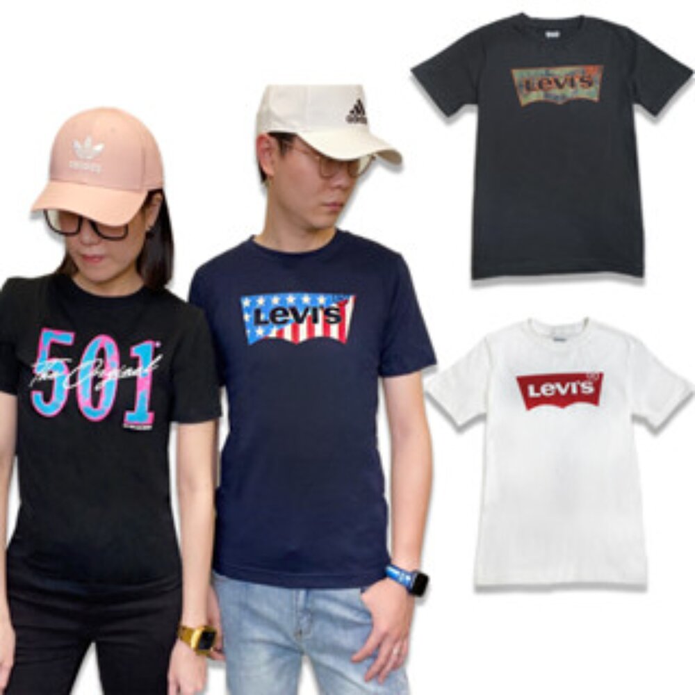 2123295456-Levis 青年版 經典文字 大Logo 圓領短T 白色 情侶裝