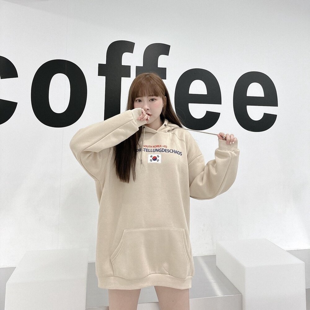 韓版 SOUTH KOREA +82 帽T 內刷毛 長袖 韓國國旗長袖 長T 刺繡國旗 寬鬆-圖片-10