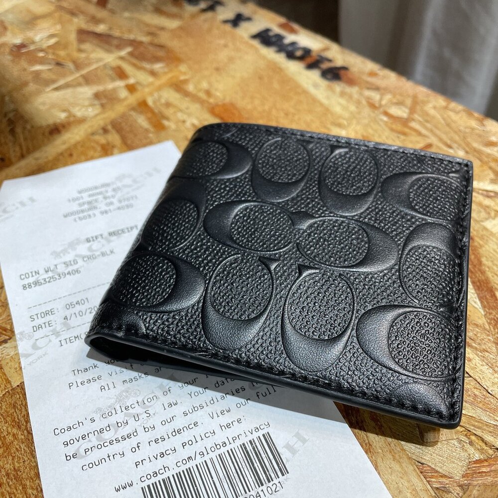 COACH coach 經典凸起logo PVC 防刮 好保養 男生款式 男用 短夾 防刮文字 飾牌拉鍊 長夾 短夾-圖片-10