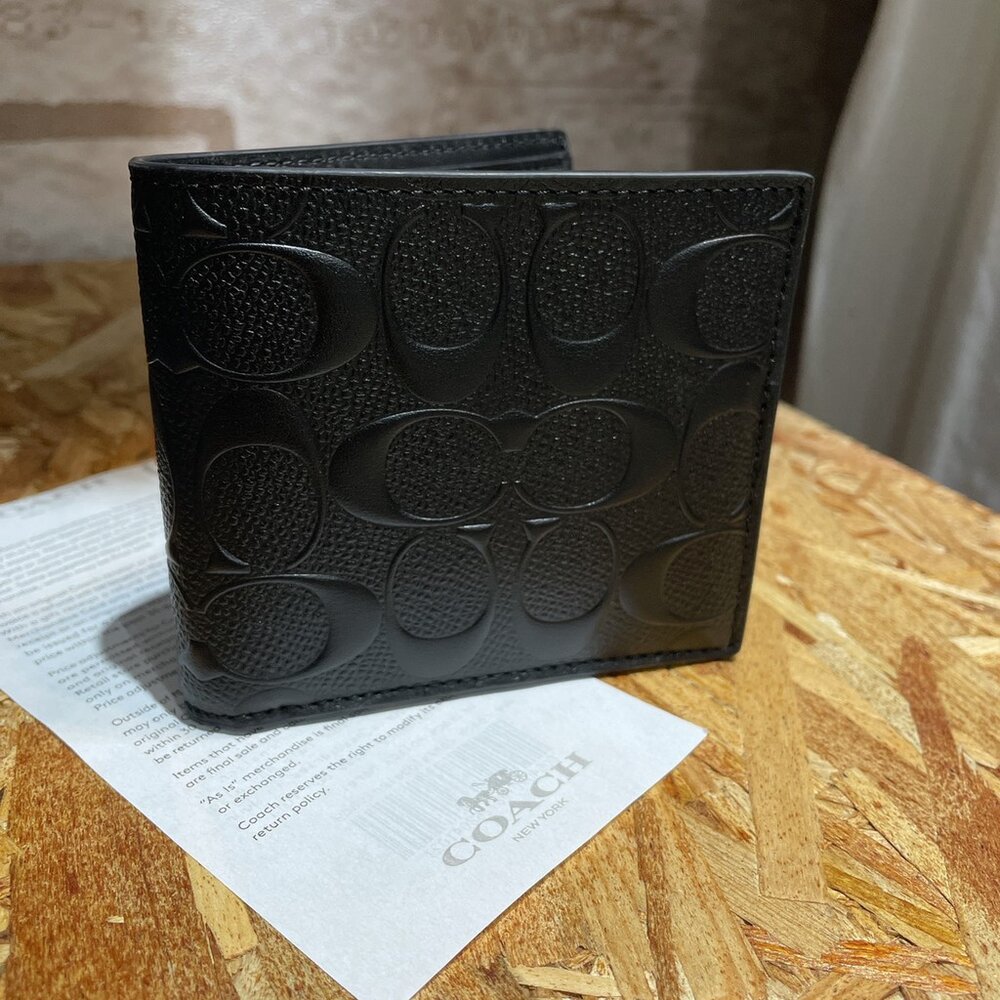 COACH coach 經典凸起logo PVC 防刮 好保養 男生款式 男用 短夾 防刮文字 飾牌拉鍊 長夾 短夾-圖片-11