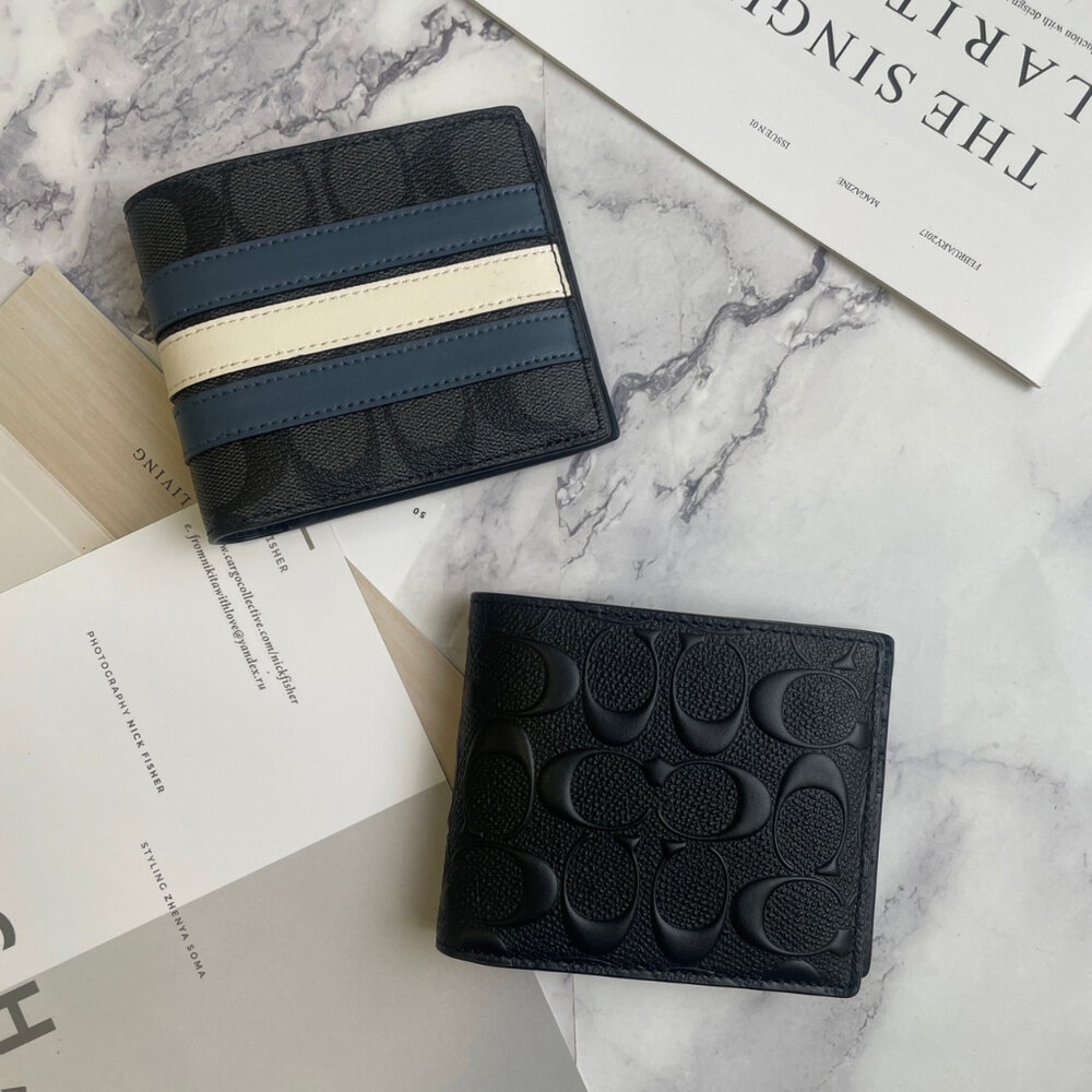 COACH coach 經典凸起logo PVC 防刮 好保養 男生款式 男用 短夾 防刮文字 飾牌拉鍊 長夾 短夾-圖片-5