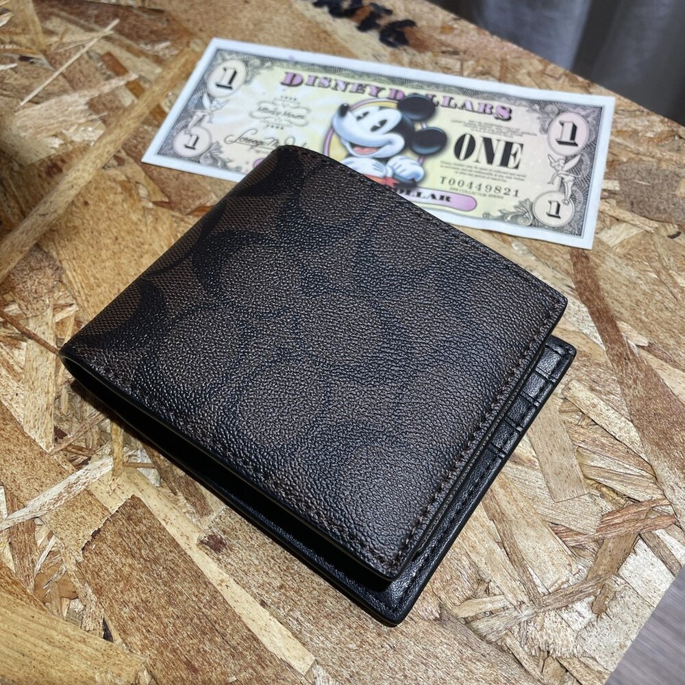 COACH coach 經典凸起logo PVC 防刮 好保養 男生款式 男用 短夾 防刮文字 飾牌拉鍊 長夾 短夾-圖片-6