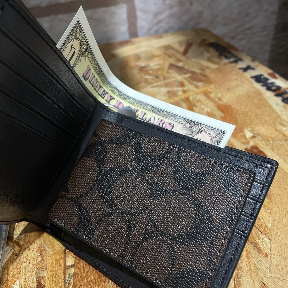 COACH coach 經典凸起logo PVC 防刮 好保養 男生款式 男用 短夾 防刮文字 飾牌拉鍊 長夾 短夾-圖片-7