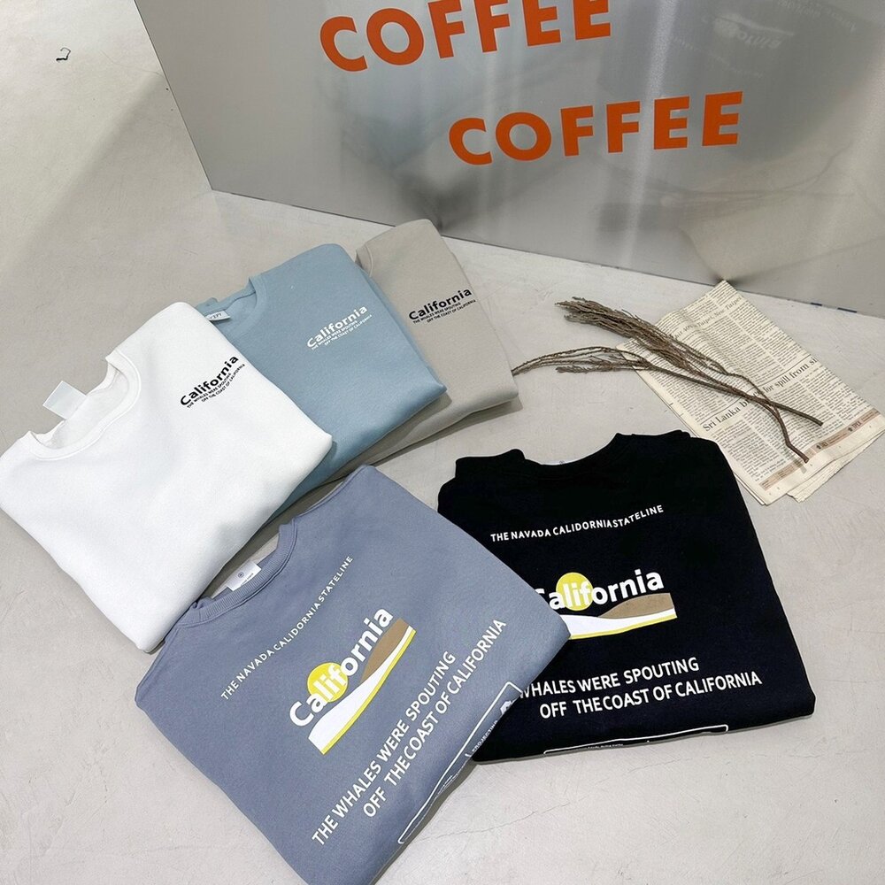 韓版 California 大學T 加州 內刷毛 長袖 情侶款 環保 寬鬆T 落肩 寬鬆 前後Logo 80152-圖片-1