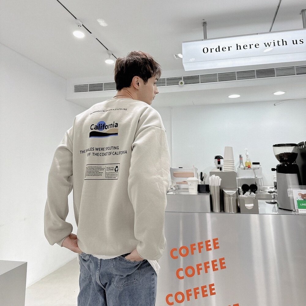 韓版 California 大學T 加州 內刷毛 長袖 情侶款 環保 寬鬆T 落肩 寬鬆 前後Logo 80152-圖片-8