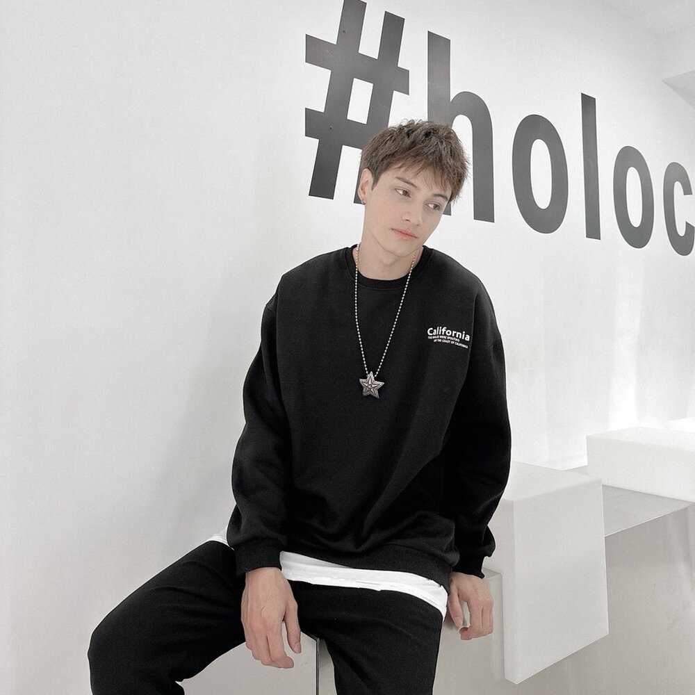 韓版 California 大學T 加州 內刷毛 長袖 情侶款 環保 寬鬆T 落肩 寬鬆 前後Logo 80152-圖片-9