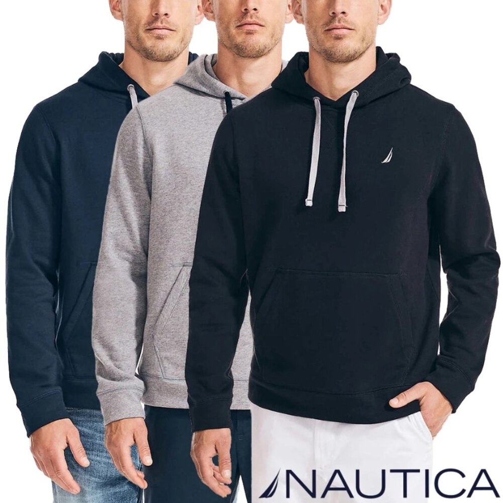 21847697161-NAUTICA 風帆 帽T 男裝 純棉 長袖 素T 刺繡小LOGO上衣  黑色 / 深藍色 / 灰色