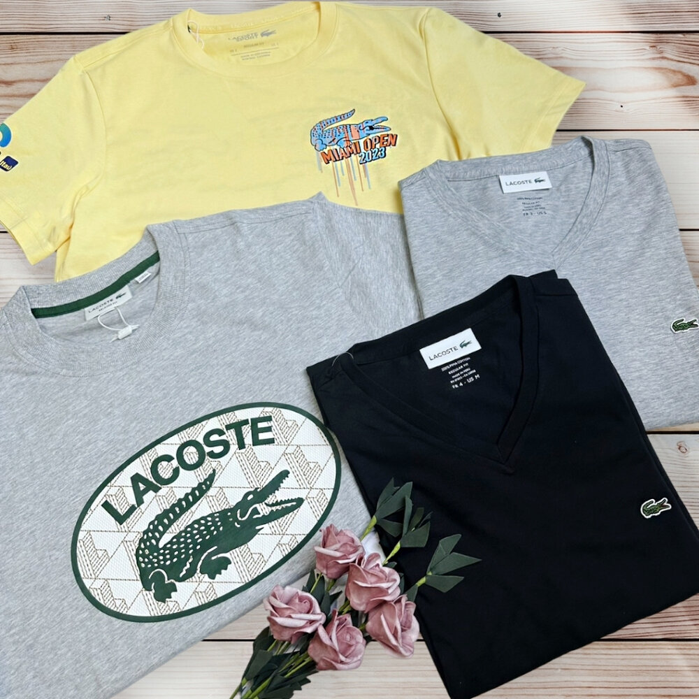 22150345384-LACOSTE 鱷魚 短袖 V領 胸前背後大LOGO