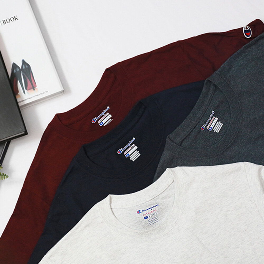 Champion 冠軍 短袖 情侶裝 T425 美規 6.1oz 刺繡logo 素T 短袖上衣 大尺碼 男生衣著-圖片-4