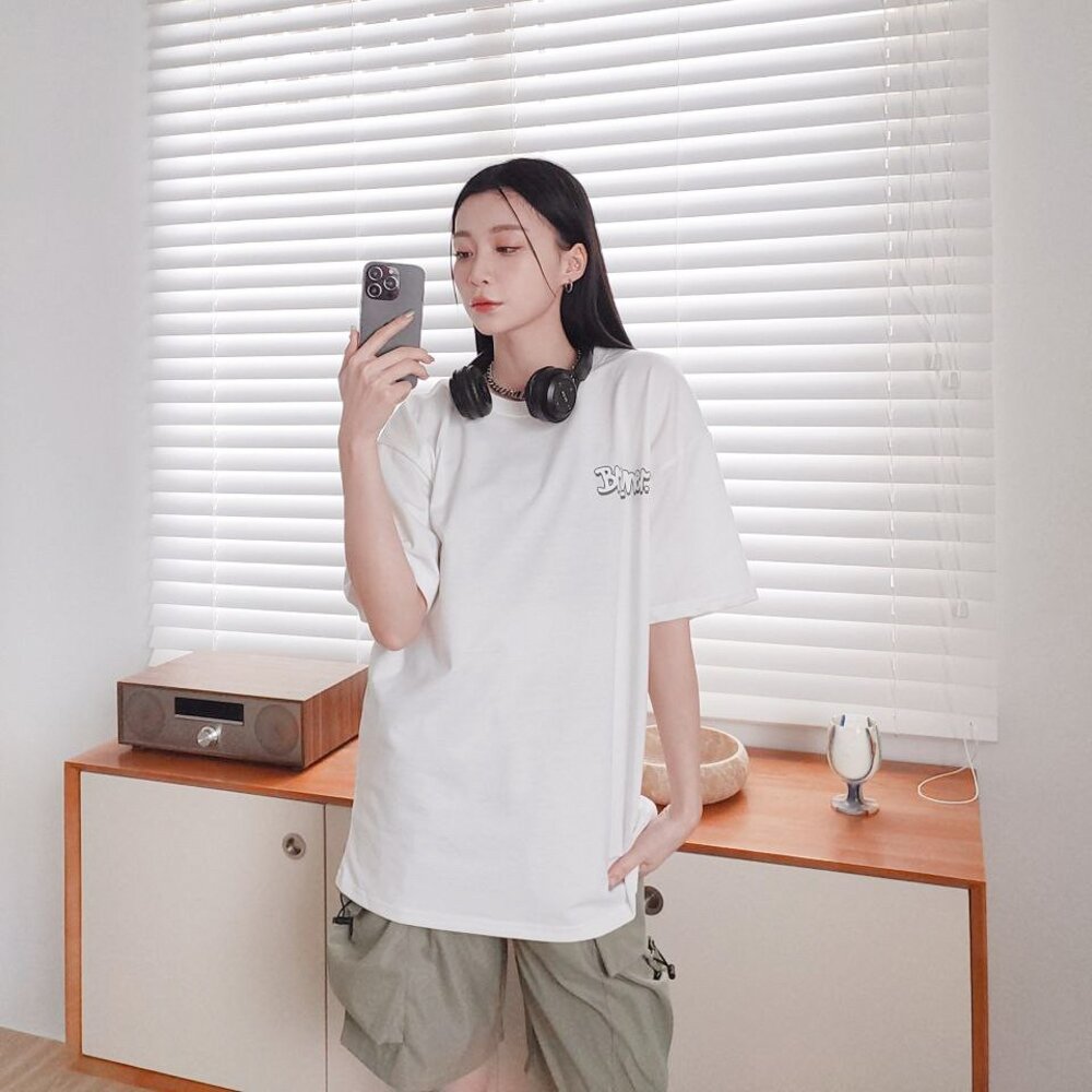 韓版 閃電熊塗鴉 短袖 上衣 情侶款 韓版上衣 韓版短袖 短T 落肩 寬鬆 短踢 80524-圖片-5