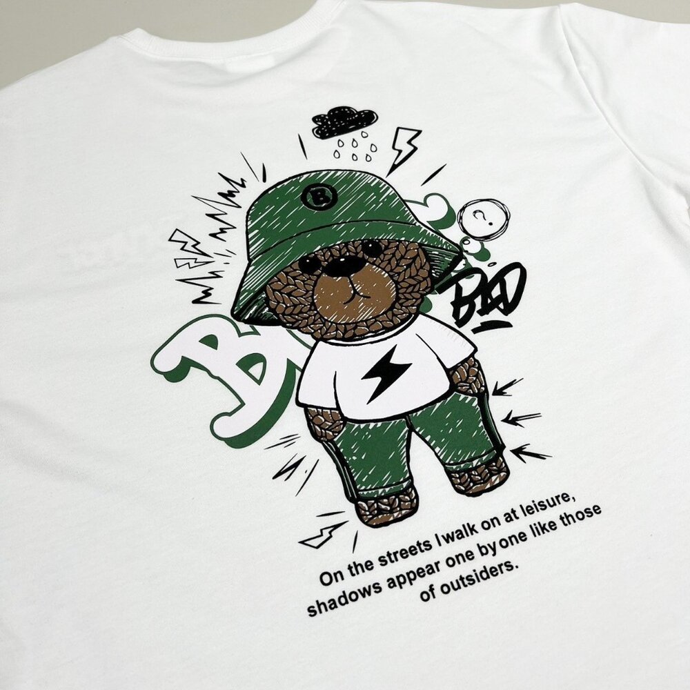 韓版 閃電熊塗鴉 短袖 上衣 情侶款 韓版上衣 韓版短袖 短T 落肩 寬鬆 短踢 80524-圖片-8