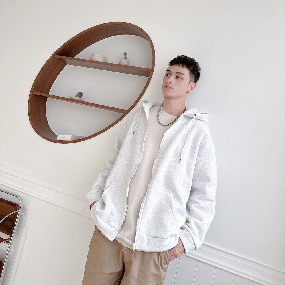 韓版 內刷毛 素面 高磅數 厚棉 連帽外套 情侶款 黑色 灰色 白灰色 80192-圖片-1