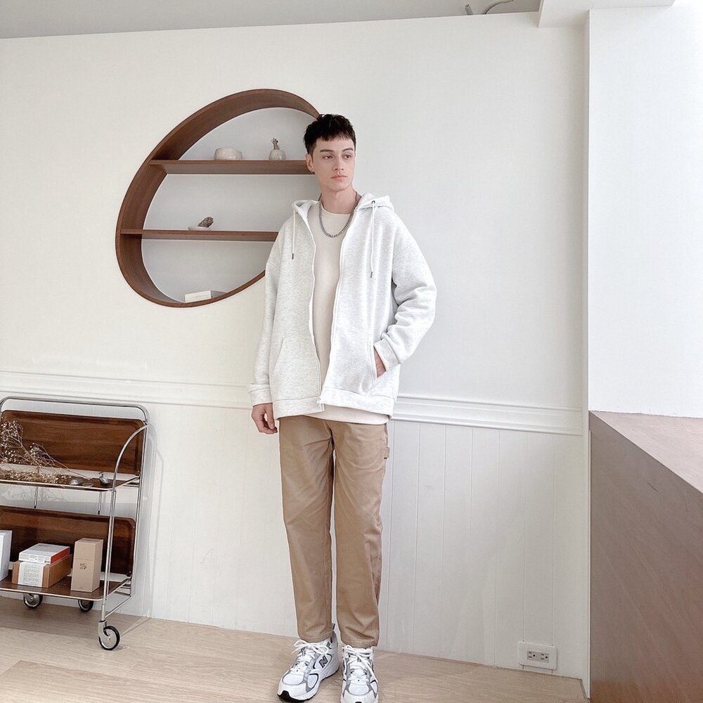 韓版 內刷毛 素面 高磅數 厚棉 連帽外套 情侶款 黑色 灰色 白灰色 80192-圖片-2