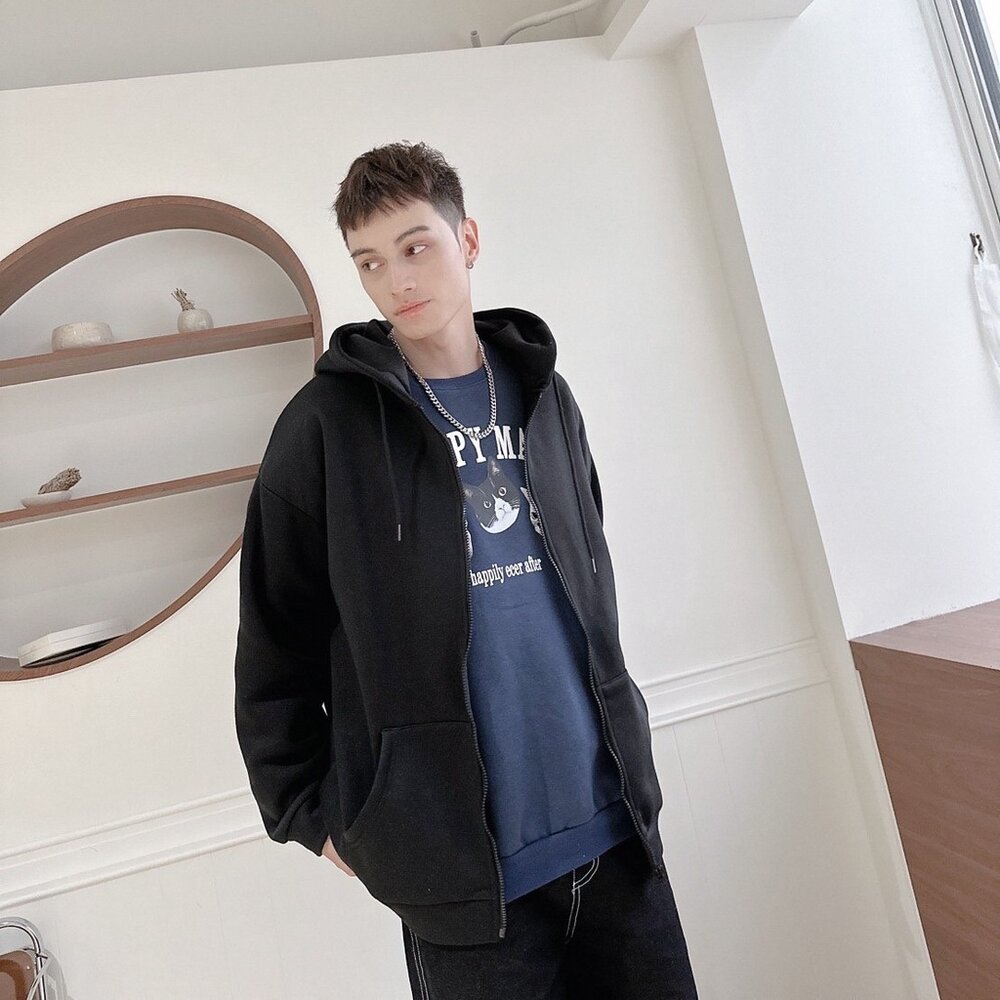 韓版 內刷毛 素面 高磅數 厚棉 連帽外套 情侶款 黑色 灰色 白灰色 80192-圖片-4