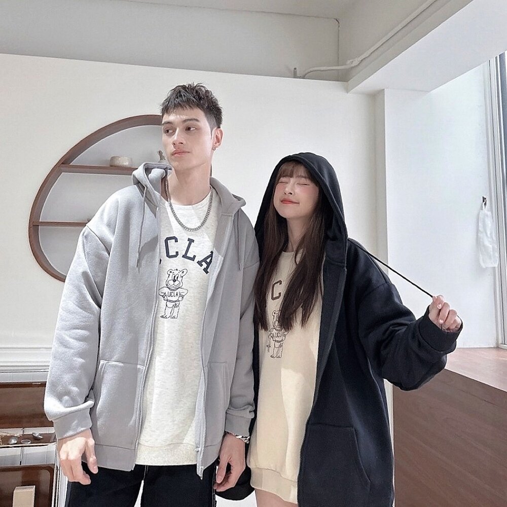 韓版 內刷毛 素面 高磅數 厚棉 連帽外套 情侶款 黑色 灰色 白灰色 80192-圖片-5