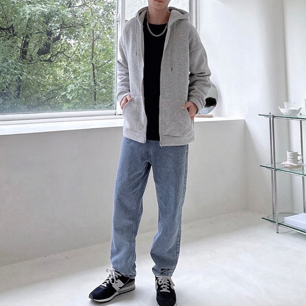 韓版 內刷毛 素面 高磅數 厚棉 連帽外套 情侶款 黑色 灰色 白灰色 80192-圖片-6