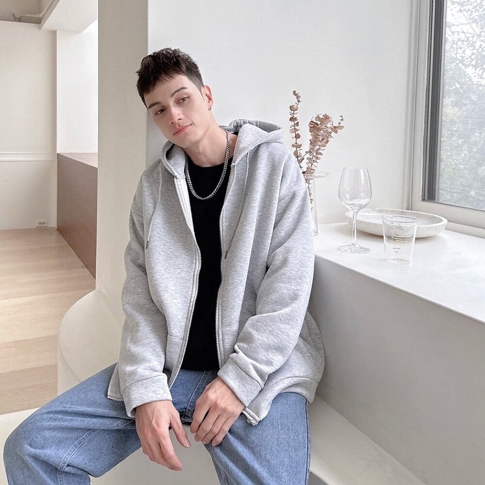 韓版 內刷毛 素面 高磅數 厚棉 連帽外套 情侶款 黑色 灰色 白灰色 80192-圖片-7