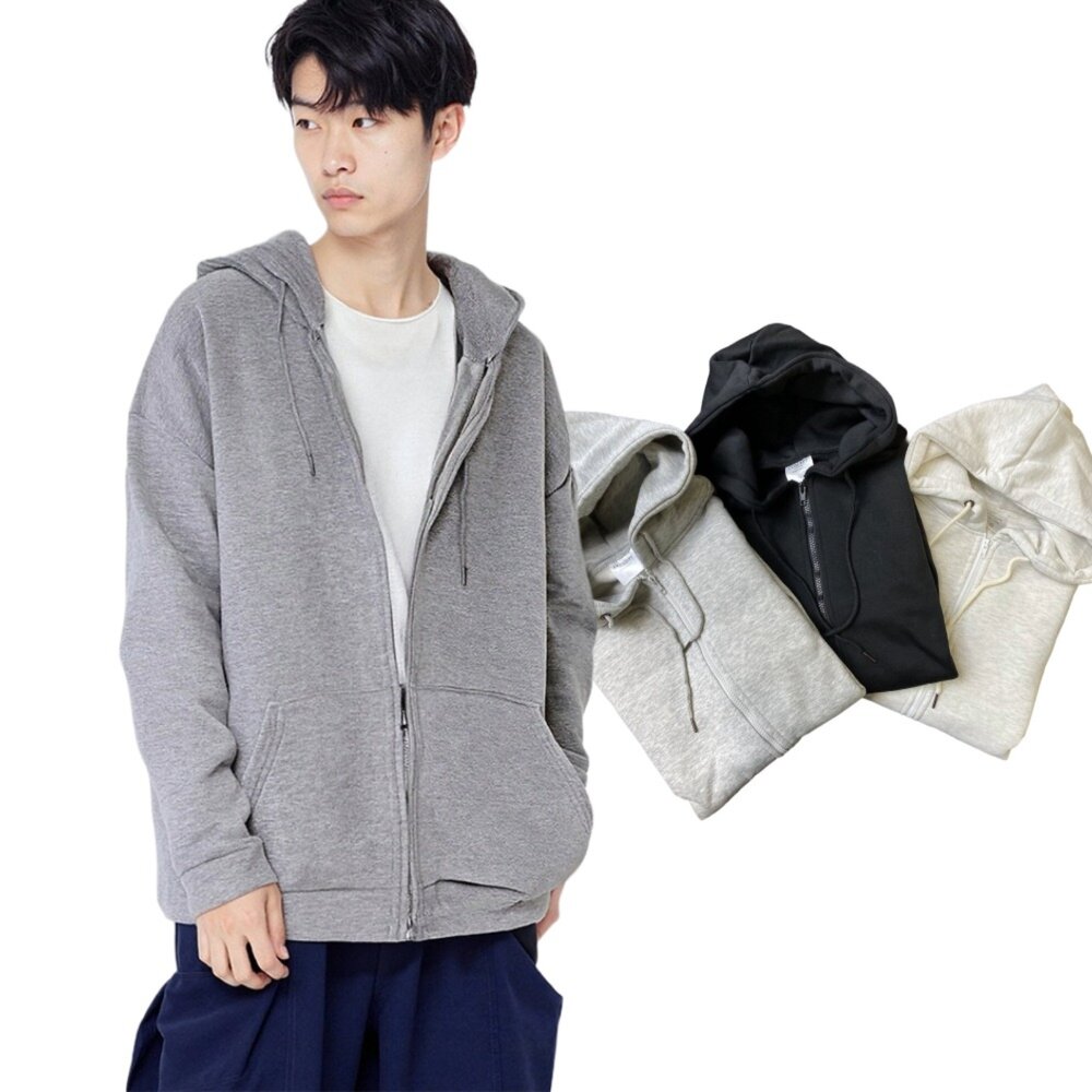 22702579209-韓版 內刷毛 素面 高磅數 厚棉 連帽外套 情侶款 黑色 灰色 白灰色 80192