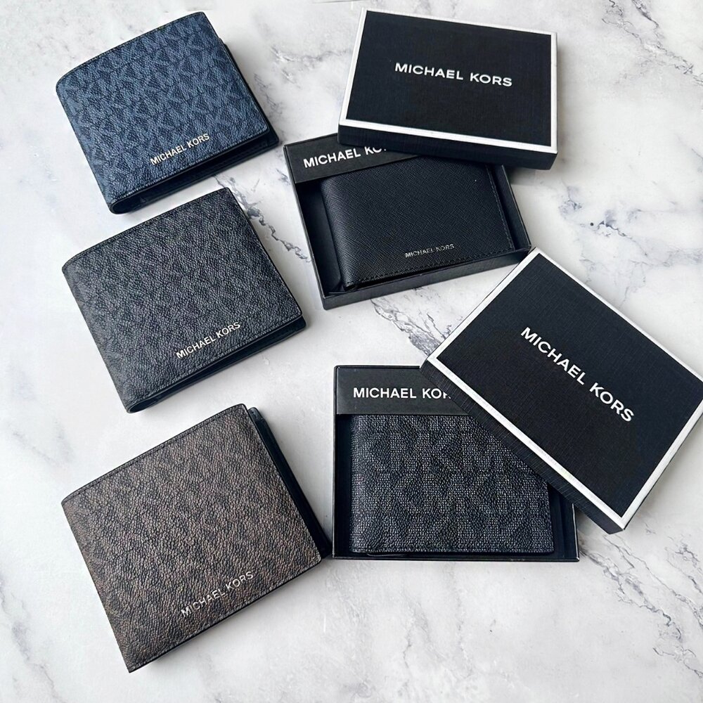 MichaelkorsMk短夾經典滿版搭配鐵牌logo防刮男生短夾八卡零錢袋正品現貨美國代購