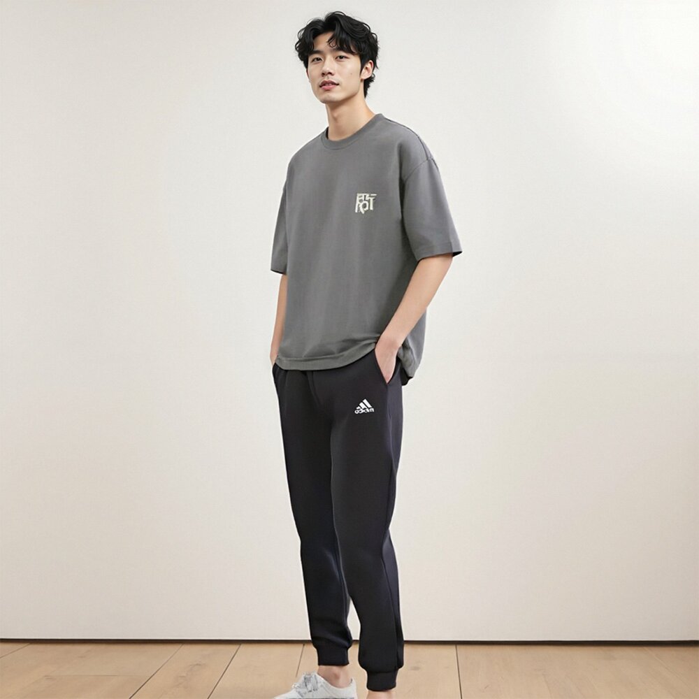 adidas 愛迪達 素面 縮口長褲 黑色 男裝 休閒長褲 運動長褲-圖片-1