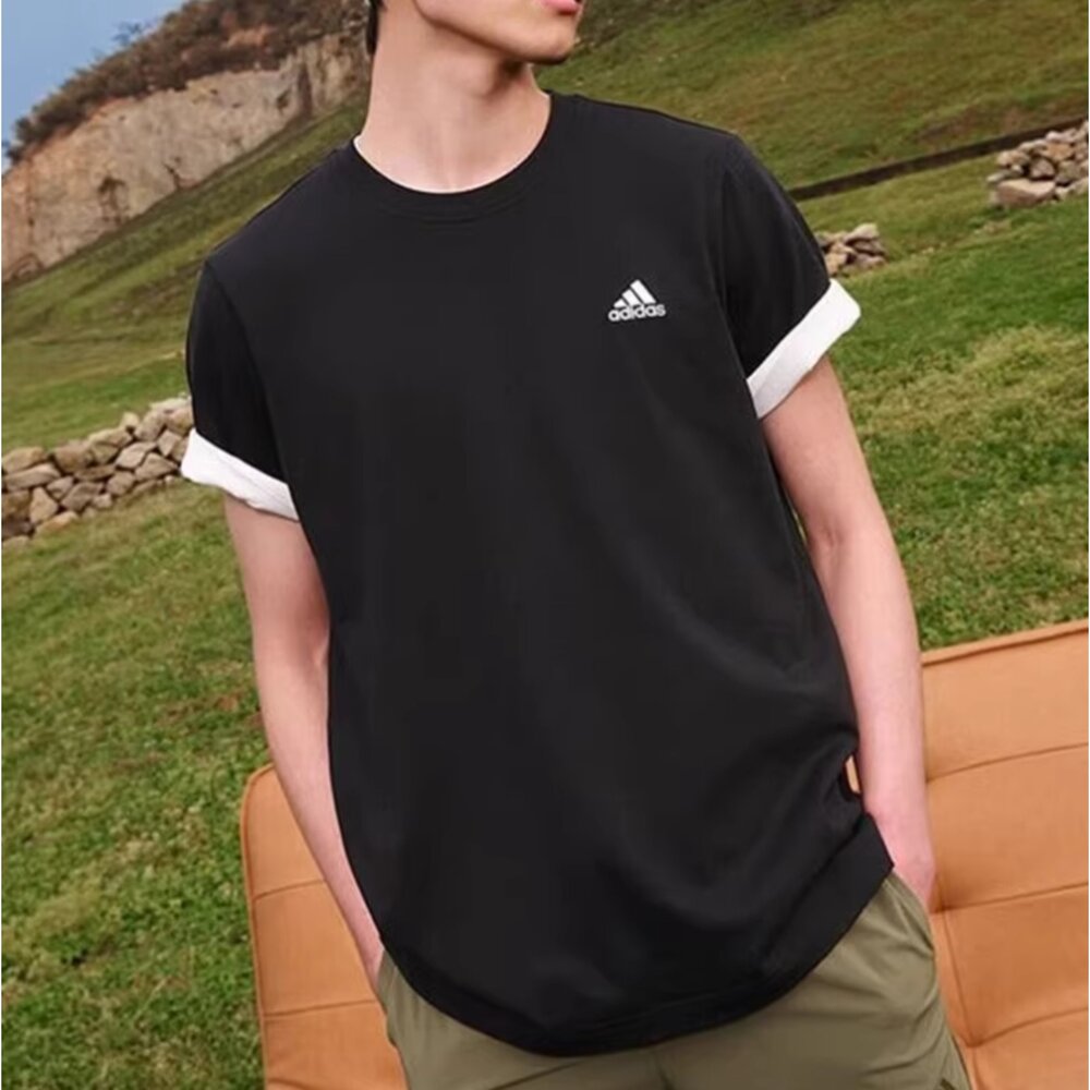 adidas 圓領 短袖 電繡 純棉 經典LOGO 男女可穿-圖片-7