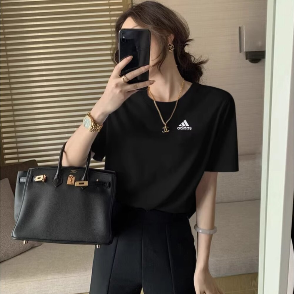 adidas 圓領 短袖 電繡 純棉 經典LOGO 男女可穿-圖片-8