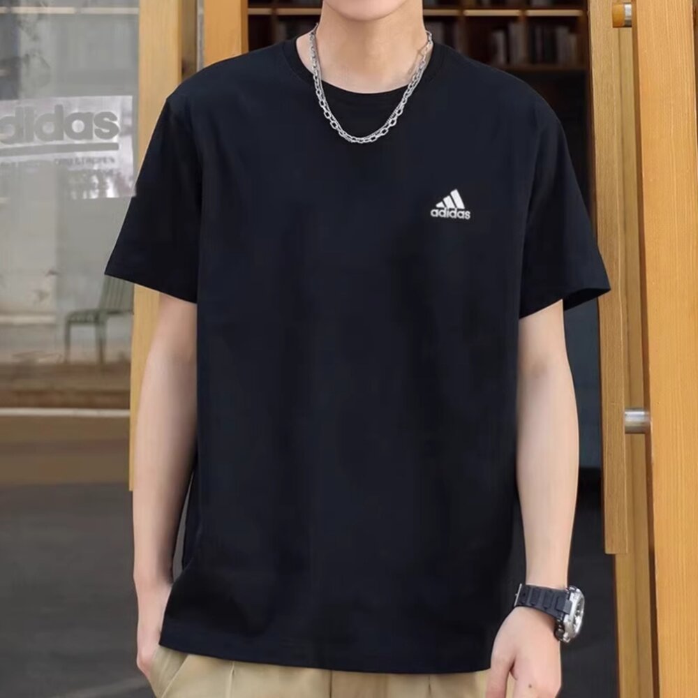 adidas 圓領 短袖 電繡 純棉 經典LOGO 男女可穿-圖片-9