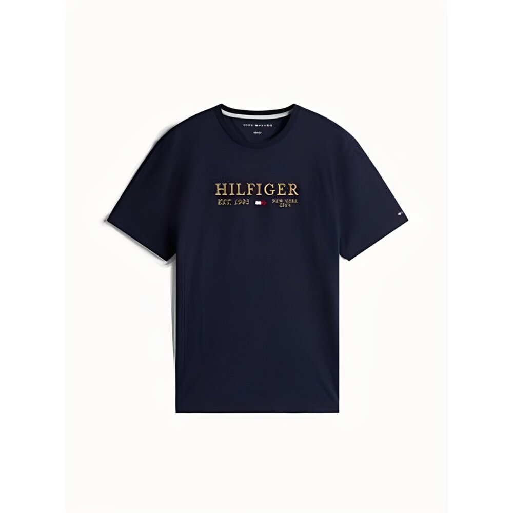 Tommy Hilfiger 深藍色1985 金字刺繡 純棉 圓領短袖 T恤-圖片-1