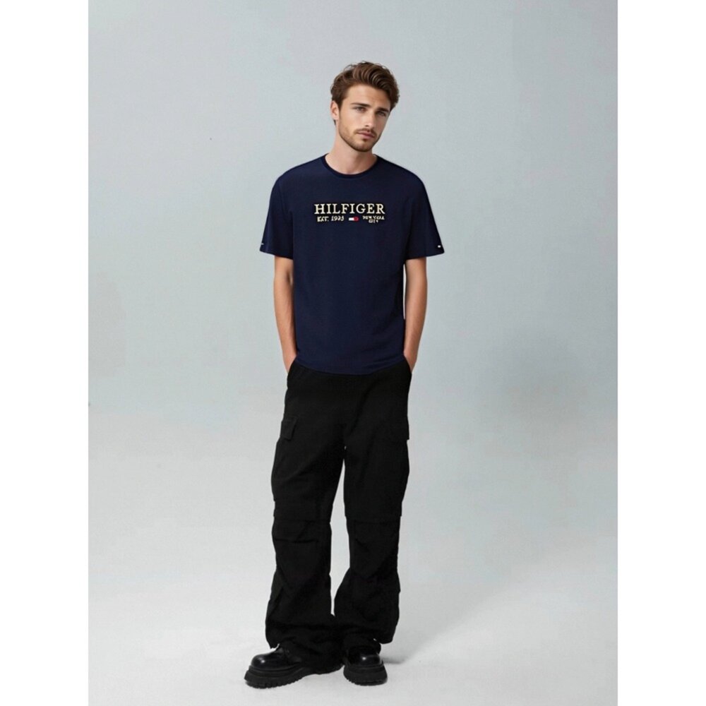 Tommy Hilfiger 深藍色1985 金字刺繡 純棉 圓領短袖 T恤-圖片-6