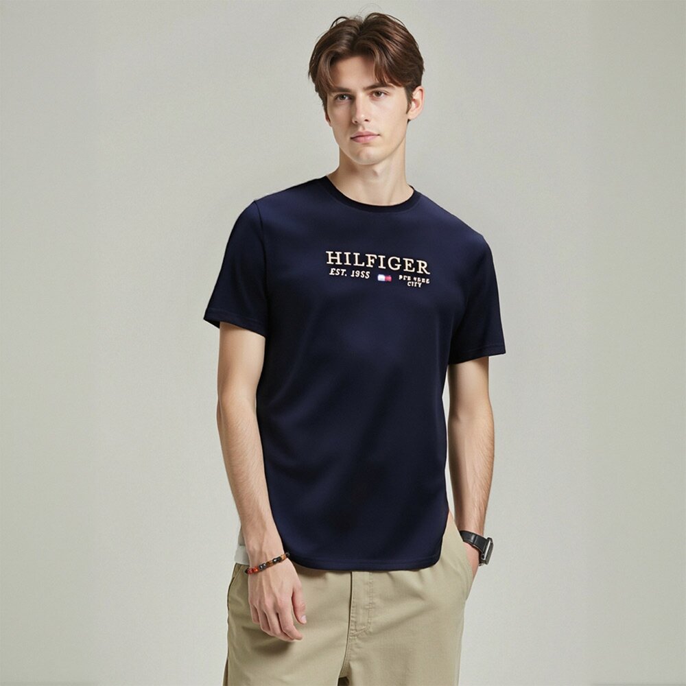 250925181408-Tommy Hilfiger 深藍色1985 金字刺繡 純棉 圓領短袖 T恤