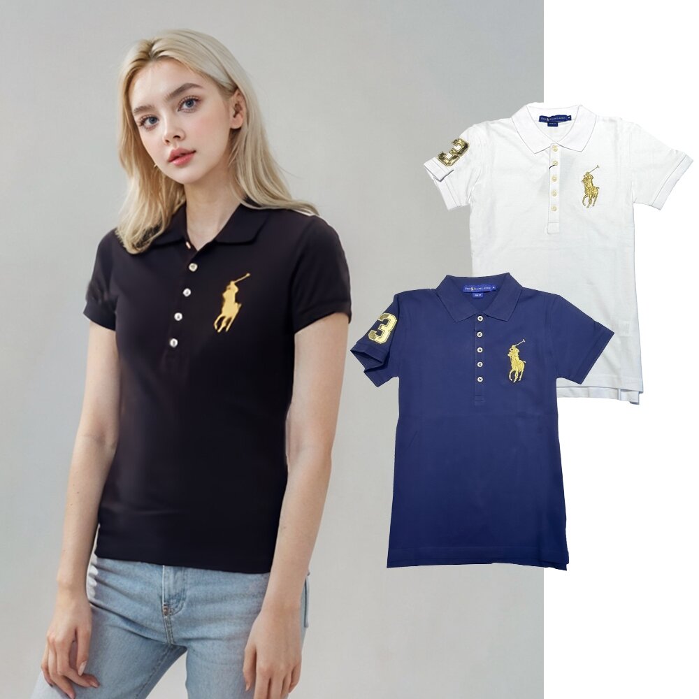 25323124114-POLO Ralph Lauren 女款 大馬 金馬 刺繡 POLO衫 雙扣 版型偏小 女生上衣 現貨