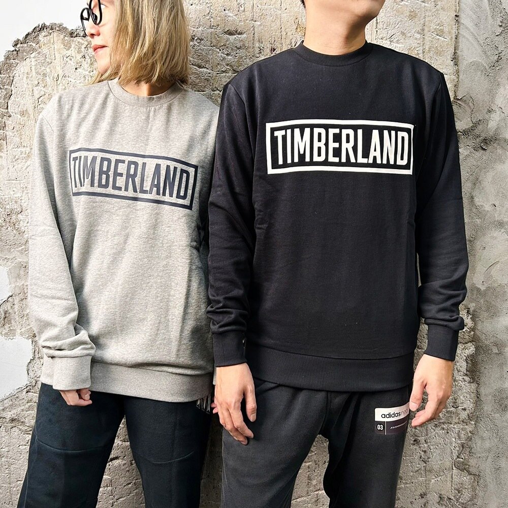 25650948040-TIMBERLAND 圓領 長袖 大學T 內裏毛圈 立體印膠LOGO 男女款 男生上衣 男生衣著