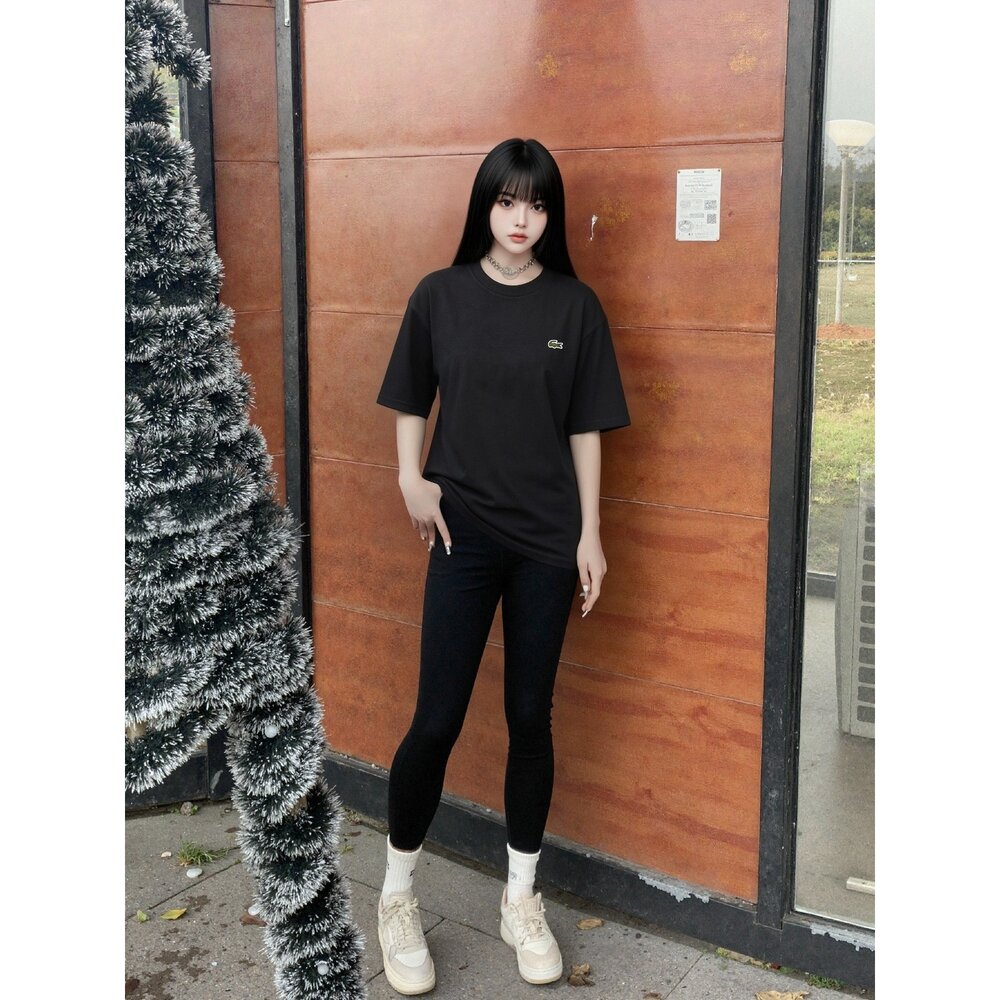 鱷魚 Lacoste 刺繡 經典小Logo 上衣 素面 短袖 素T 短T 情侶衣-圖片-6