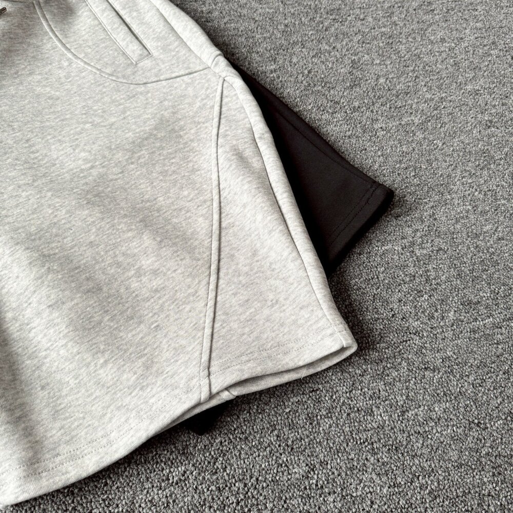 韓版 車線造型 剪裁 彎刀短褲 棉短褲 黑 灰 厚磅 短褲 男女 情侶 1793-圖片-8