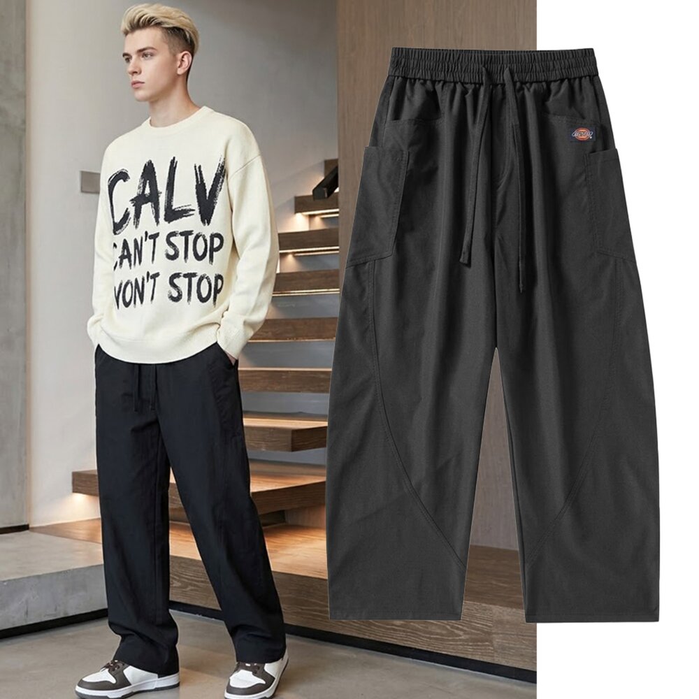 260924171337-Dickies 男款 素面涼感彎刀褲 輕盈透氣尼龍 抽繩中腰