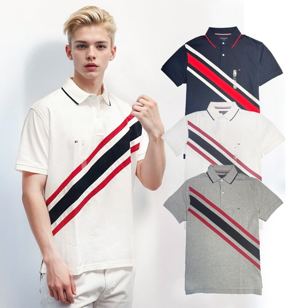 29000230524-Tommy Hilfiger 湯米 短袖 POLO衫 拼接貼布 網眼 男生衣服 短袖上衣 寬鬆上衣 大尺碼 美國代購