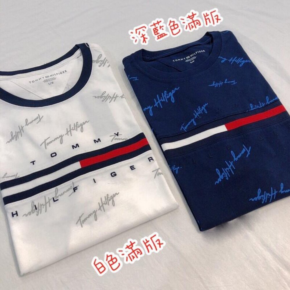 Tommy Hilfiger 成人 刺繡 滿版 經典大LOGO 短袖 t 恤 短袖 上衣 情侶裝 大尺碼-圖片-1