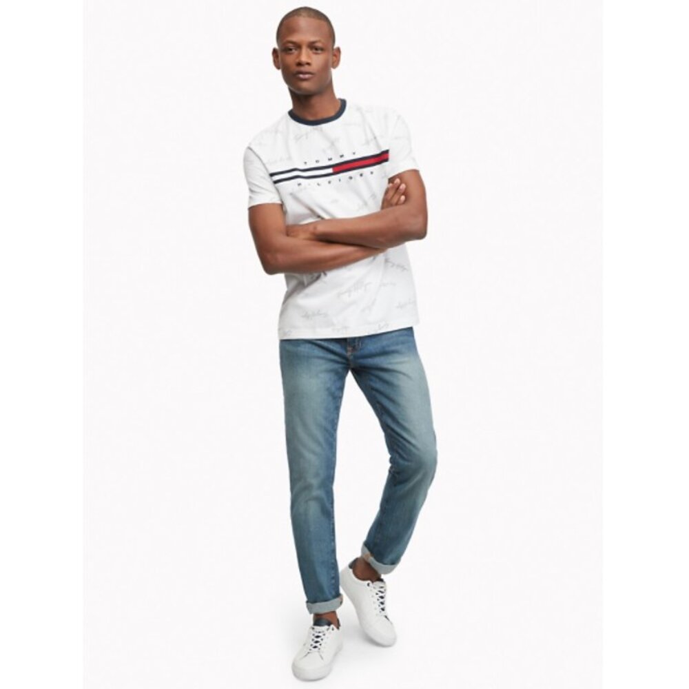 Tommy Hilfiger 成人 刺繡 滿版 經典大LOGO 短袖 t 恤 短袖 上衣 情侶裝 大尺碼-圖片-5